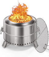 CIAYS Smokeless Firepit, 19 Inch Fire Pit for Camping with Patented Technology, Portable Fire Pit for Outside with Steel Grill Rack, Fire Poker, and Bag, Easy Setup and Storage, Wood Burning Ciays