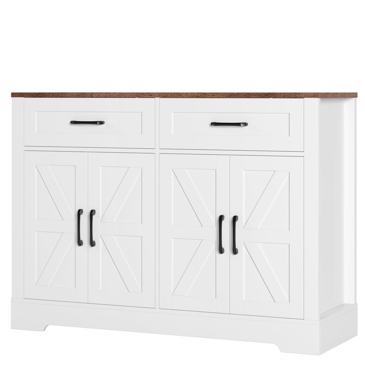 BOTLOG Farmhouse Buffet Cabinet with Storage, 47.2" Storage Cabinet with Drawers, Barn Doors, Sideboard, Bar Cabinet for Kitchen, Dining Room, Hallway, White BOTLOG