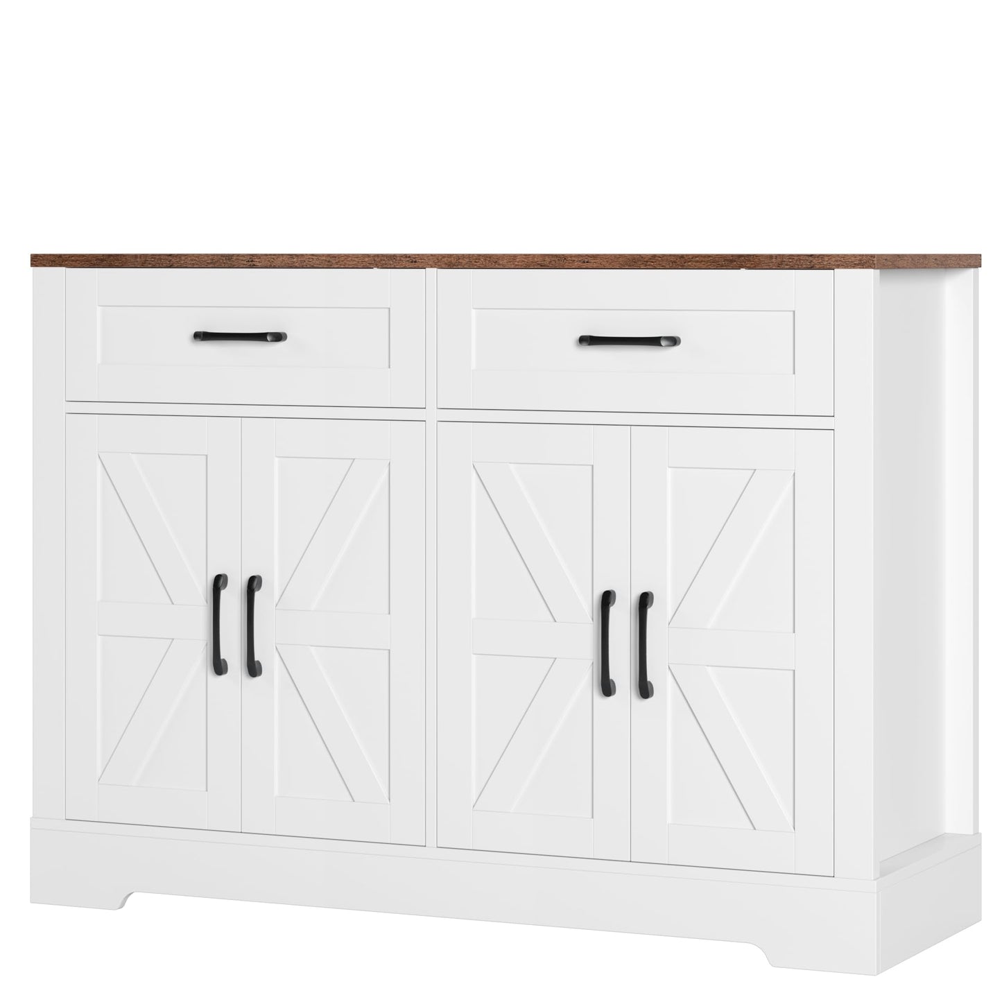 BOTLOG Farmhouse Buffet Cabinet with Storage, 47.2" Storage Cabinet with Drawers, Barn Doors, Sideboard, Bar Cabinet for Kitchen, Dining Room, Hallway, White - WoodArtSupply