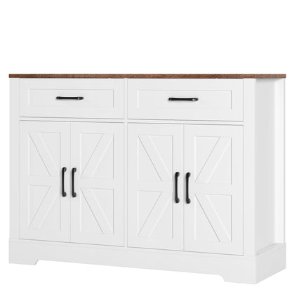 BOTLOG Farmhouse Buffet Cabinet with Storage, 47.2" Storage Cabinet with Drawers, Barn Doors, Sideboard, Bar Cabinet for Kitchen, Dining Room, Hallway, White - WoodArtSupply