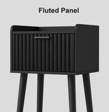 LAATOOREE Nightstand Set of 2, Small Bed Side Table with Fluted Door, End Table with Solid Wood Legs, Mid-Century Bedside Table for Bedroom Small Space LAATOOREE