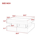 Lift-Top Coffee Table with 2 Drawers, LED Lights Square Coffee Table with Glass Top and High-Gloss Finish, Hidden Space for Living Room, Party, Office, Reception (White-@R) Tdewlye