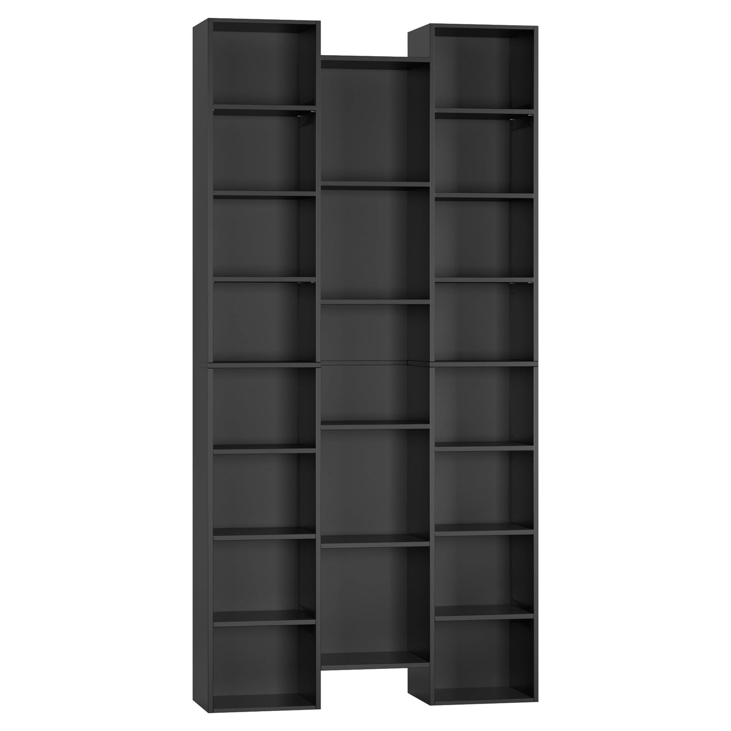 FOTOSOK Triple Wide 8 Tier Media Storage Tower Rack, 71" Tall Bookshelf Black Bookshelf with Adjustable Shelves, Large CD DVD Storage Tower Rack Tall Narrow Bookshelf for Home Office, Black