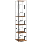 MAHANCRIS 5-Tier Rotating Bookshelf, Freestanding Corner Bookshelf, 360° Spinning Bookcase, Industrial Style Storage Rack with Rails, for Living Room, Bedroom, Study, Rustic Brown and Black BKHR1601 MAHANCRIS