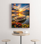 hyzsj 5D Lake Boat Diamond Art Painting,Large Diamond Painting Kits for Adults Sunset,DIY Full Drill Crystal Rhinestone Arts,Gem Art Painting with Diamond Home Wall Decor(27.5 X 15.7inch) hyzsj