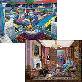 Bits and Pieces – Value Set of Two 1000 Piece Jigsaw Puzzles for Adults – Murder at the Museum, Murder at Bedford Manor - Mystery Jigsaw Puzzle by Artist Gene Dieckhoner