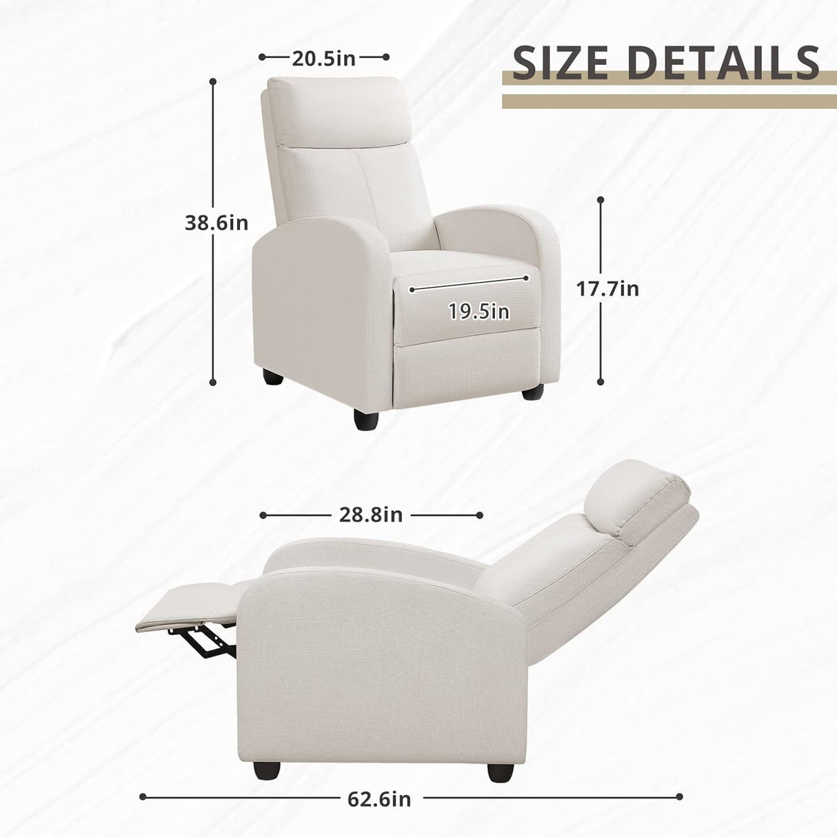 JUMMICO Recliner Chair Adjustable Home Theater Single Recliner Sofa Furniture with Thick Seat Cushion and Backrest Modern Living Room Recliners (Fabric, Beige) JUMMICO