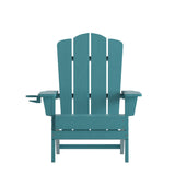 Flash Furniture Newport Adirondack Chair with Cup Holder, Weather Resistant Poly Resin Adirondack Chair, Blue Flash Furniture