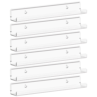 Lifewit Floating Shelves for Vinyl Record, 6 Pack 12" Clear Acrylic Wall Shelf Room Decor for Book/Photo/Picture/Makeup Display in Bedroom, Living Room, Bathroom Storage and Organization