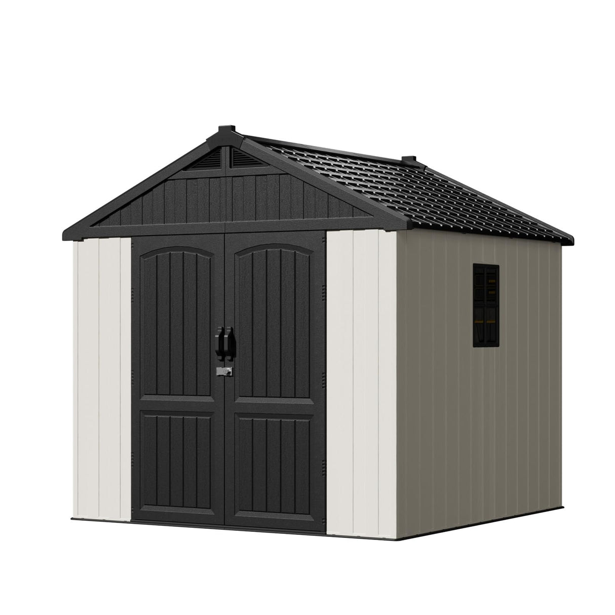 Patiowell 8 x 8 FT Plastic Outdoor Storage Shed with Floor, Resin Shed with Window and Lockable Door for Garden, Backyard, Tool Storage Use, Easy to Install in Beige (Kick-it Shed) Patiowell