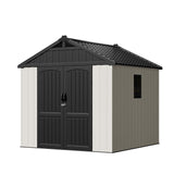 Patiowell 8 x 8 FT Plastic Outdoor Storage Shed with Floor, Resin Shed with Window and Lockable Door for Garden, Backyard, Tool Storage Use, Easy to Install in Beige (Kick-it Shed) Patiowell