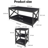 Bigbiglife Living Room Coffee Table Set of 3, Industrial X-Design Coffee Table and 2 End Side Tables, 3 Piece Living Room Table Set with Large Storage for Apartment Home, Black Bigbiglife