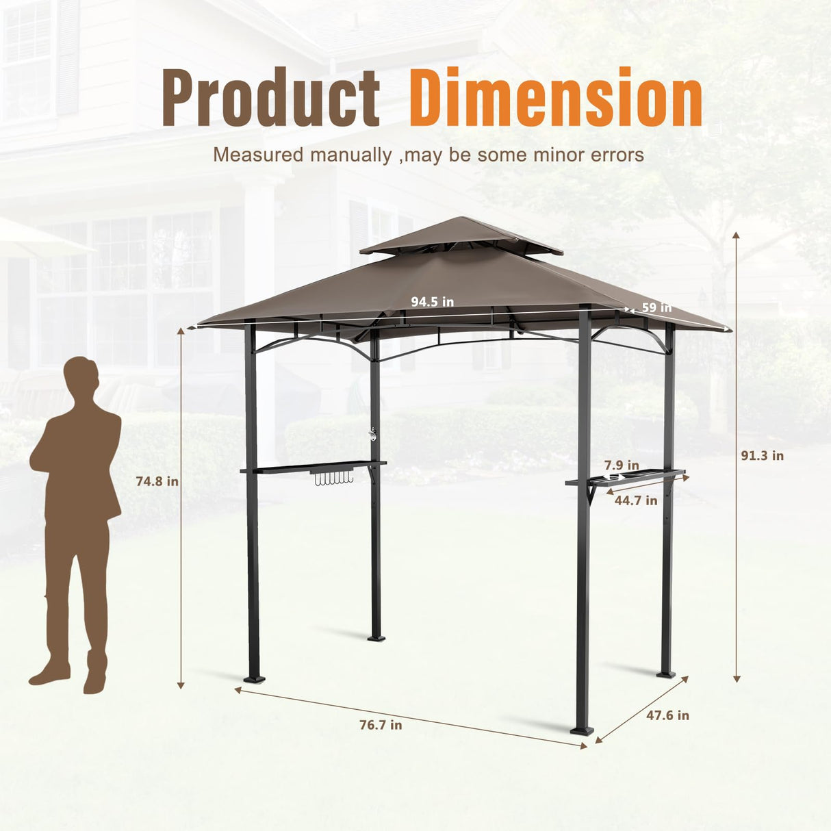 SUNCROWN Outdoor Grill Gazebo 8 x 5, Patio Double Tiered BBQ Canopy w/Air Vent, Gazebo Canopy with 8 Hook Tools for Barbecue Picnic Garden, Backyard, Poolside -Brown SUNCROWN