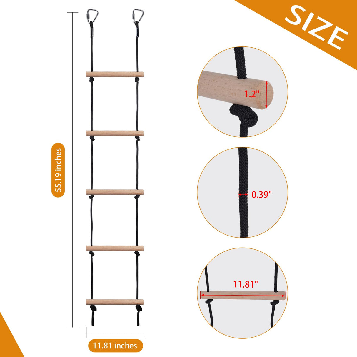 ChengFu Swing Rope Ladder, Hanging Rope Ladders, Ninja Warrior Obstacle Course Accessories, Kids Climbing Game Hanging Ladder for Swing Accessories (2 Hooks) ChengFu