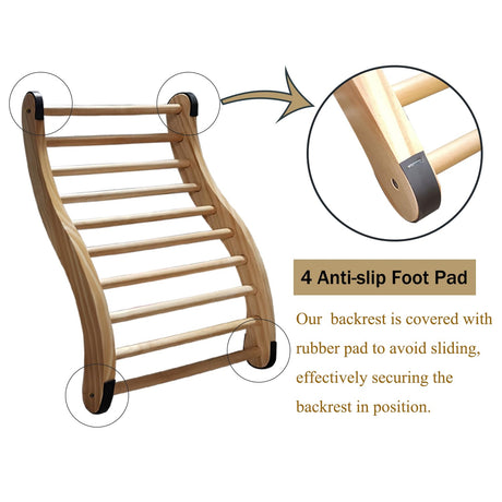 NUIBY Non-Toxic Cedar Sauna Backrest for Barrel or Infrared Sauna, with Felt Sauna Hat and Seat Pad, Anti-Slip Sauna Accessory (1 Pack) NUIBY