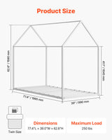 VEVOR Twin Size House Bed Frame, Metal Kids Floor Bed Frame with Roof, Heavy Duty Steel Slats Support, House Shape Bedframe for Girls and Boys, No Box Spring Needed, Easy Assembly, White VEVOR