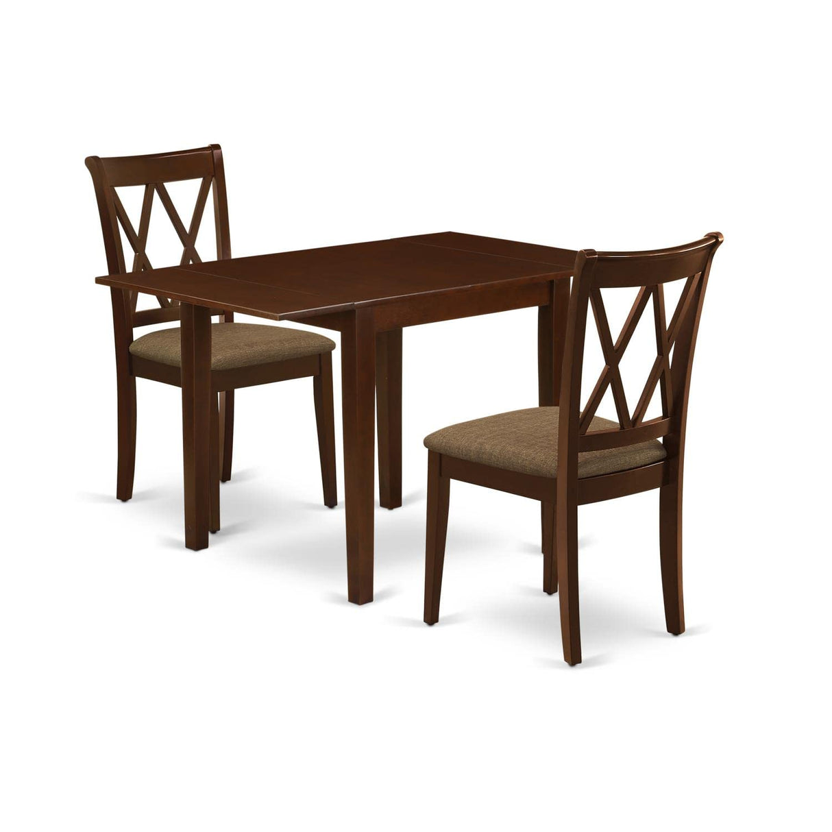 East West Furniture NDCL3-MAH-C Norden 3 Piece Kitchen Set Contains a Rectangle Table with Dropleaf and 2 Linen Fabric Dining Room Chairs, 30x48 Inch, Mahogany East West Furniture