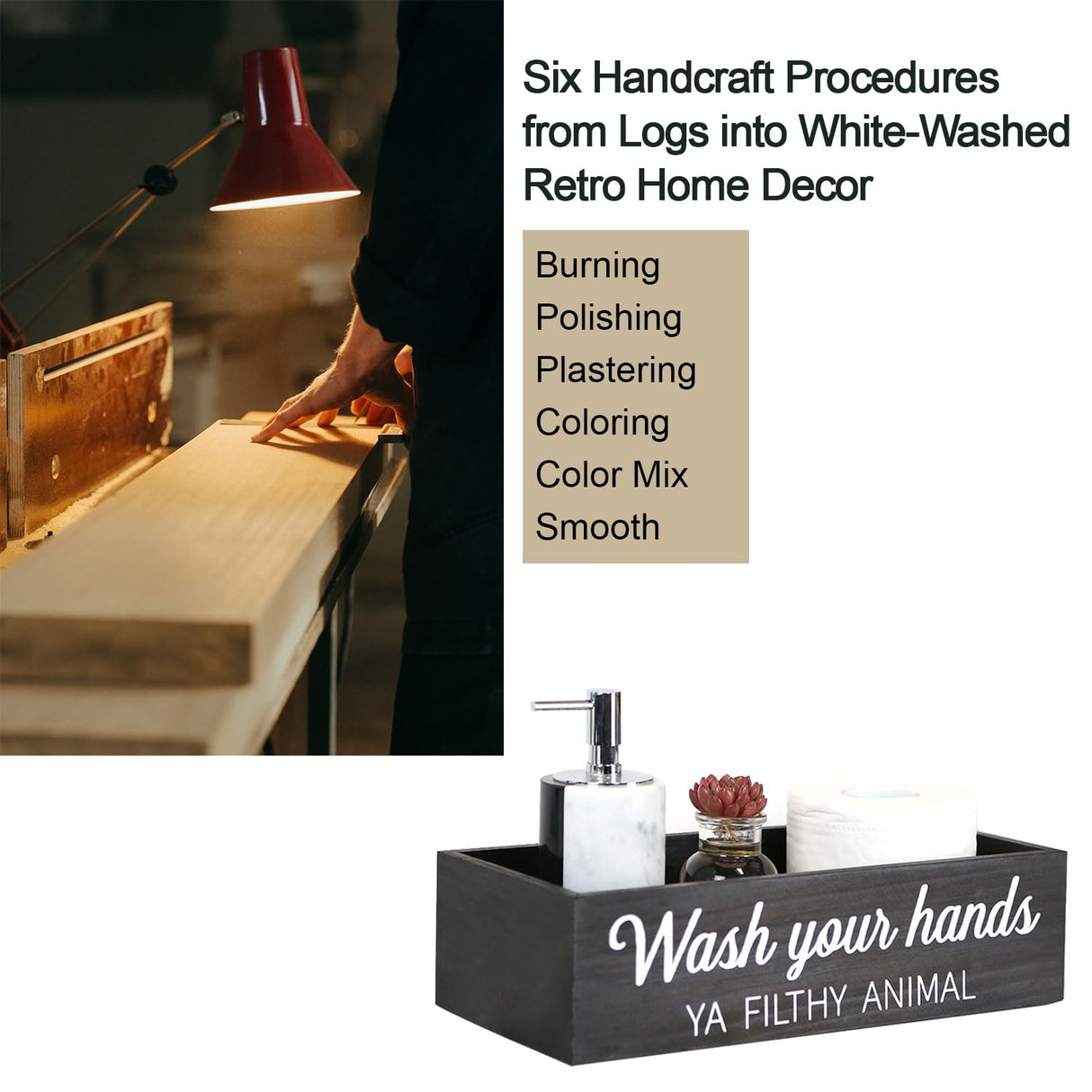 CuffUp Bathroom Decor Box, Toilet Paper Basket 2 Sides Signs Farmhouse Bathroom Basket Toilet Basket Tank Topper Rustic Farmhouse Home Decor for Livingroom Kitchen（One Black Box） CuffUp