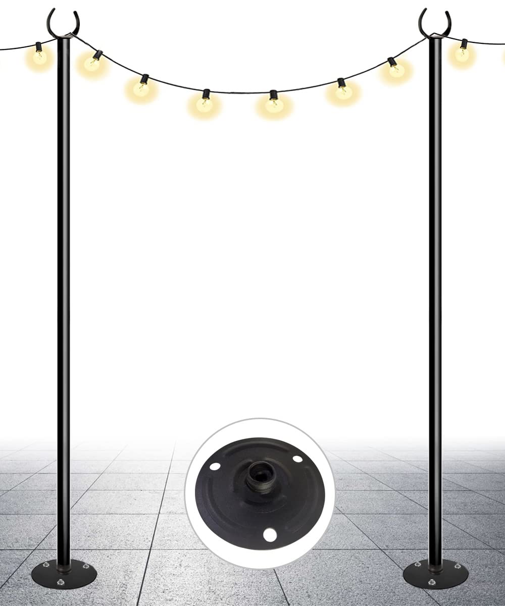 Eazielife Outdoor String Light Pole, 10 FT Heavy Duty Hanging Light Stand Pole for Outside Hard Soil Wood Backyard, Patio, Christmas, Wedding, Party (2 Packs) Eazielife