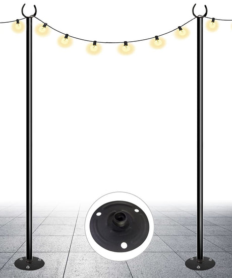 Eazielife Outdoor String Light Pole, 10 FT Heavy Duty Hanging Light Stand Pole for Outside Hard Soil Wood Backyard, Patio, Christmas, Wedding, Party (2 Packs) Eazielife
