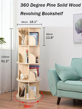 Bear Qiaqia Rotating Bookshelf 360 Degrees, 4 Tier Stackable Solid Wood Bookshelf Organizer, Storage Display Rack Floor Standing Bookcase for Kids&Adults (51"x18"x18")… Bear Qiaqia