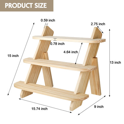 Wooden Display Riser,3 Tier Earring & Ring Holder Stands,Farmhouse Cupcake Stands ,Table Display Stand For Vendors,Organizer Showcase for Tabletop Shows and Home Using ,Wood Rustic Risers (Natural)