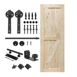 S&Z TOPHAND 32 in. x 84 in. Unfinished British Brace Knotty Barn Door with 6.6FT Sliding Door Hardware Kit/Solid Wood/Sliding Door/Double Surfaces/A S&Z TOPHAND