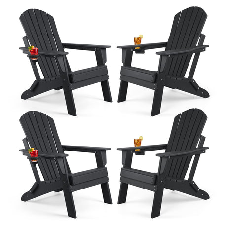 FUNBERRY Folding Adirondack Chair Set of 4, Fire Pit Chairs, Plastic Adirondack Chairs Weather Resistant with Cup Holder, Composite Adirondack Chairs FUNBERRY