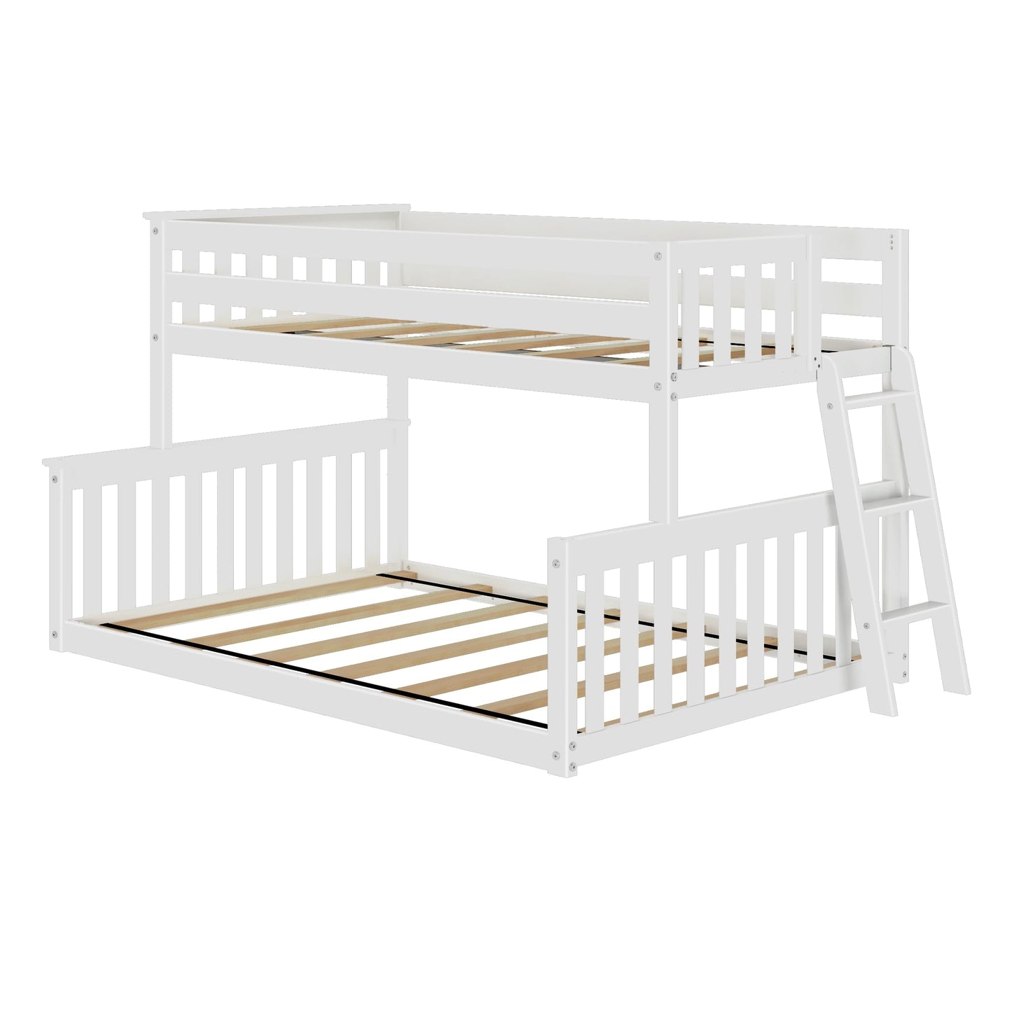 Max & Lily Low Twin Over Full Bunk Bed with End Ladder in White - WoodArtSupply