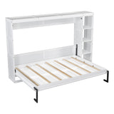 HABITRIO Full Size Murphy Bed, Wooden Wall Cabinet Bed with Bookshelf, White HABITRIO