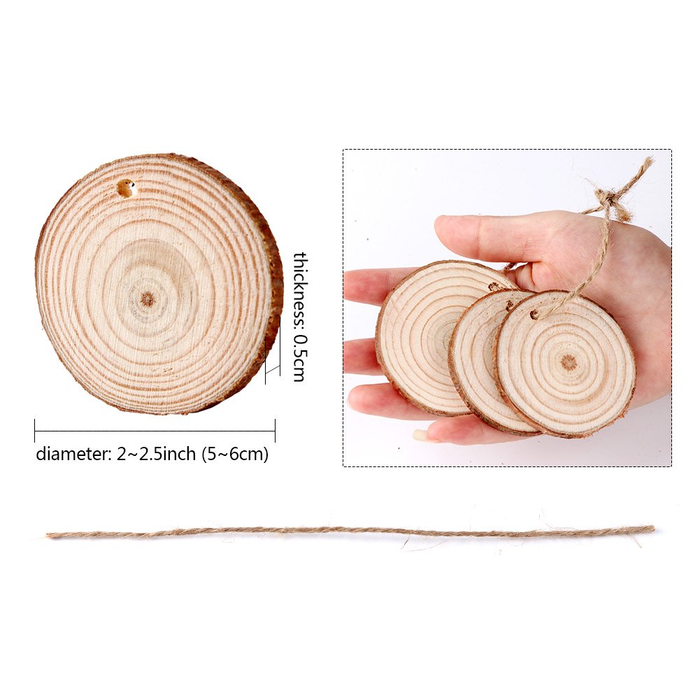 OurWarm 50pcs Natural Wood Slices, Unfinished Wood Circles for Crafts Centerpieces, 2.0-2.5 Inches Predrilled Wood Craft Kit for Arts and DIY Christmas Tree Ornaments