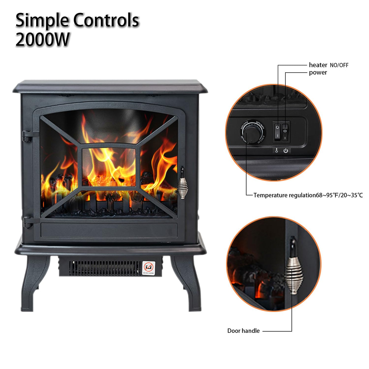 Panana Electric Fireplace Heater Portable Stove Heater Freestanding Fireplace, 5300 BTU, Realistic Flame Effect Panana