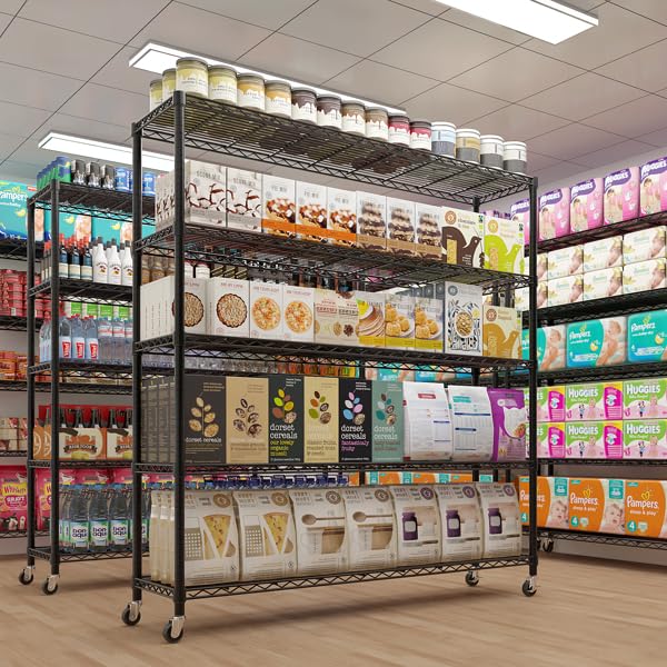 Orixforce Heavy Duty Wire Shelving Unit with Wheels – 5-Tier Adjustable Metal Storage Rack, NSF Certified Steel Shelves, 3125lbs Capacity Garage, Pantry, Commercial Shelving, 74" H x 59" W x 17.72" D Orixforce