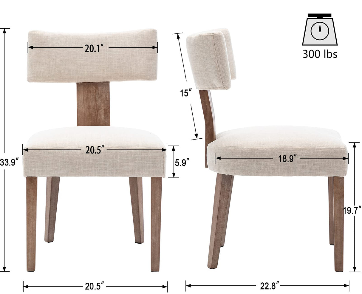 Wahson Beige Dining Chairs Set of 2, Comfy Upholstered Modern Farmhouse Kitchen Chairs with Wood Legs, Linen Fabric Dining Chairs with Curved Wingback for Living Room Bedroom Wahson