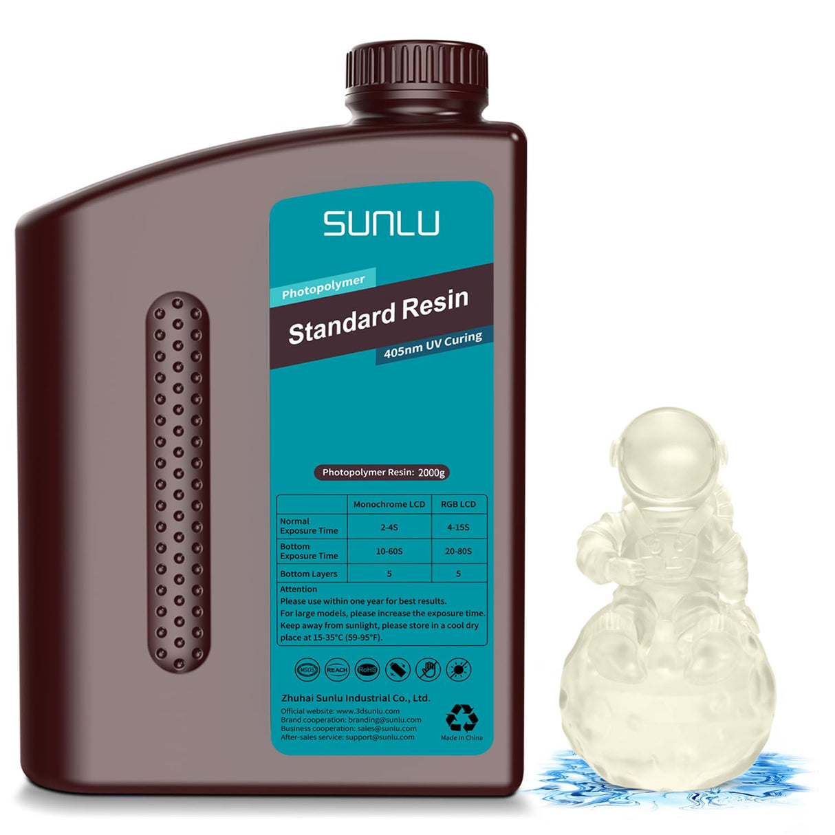 SUNLU 3D Printer Resin 2kg, Fast Curing Standard 3D Resin for Most Resin 3D Printers, 395 to 405nm UV Curing 3D Printing Liquid Photopolymer Resin, Low Shrinkage and High Precision, 2000g, Clear SUNLU