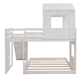 Harper & Bright Designs Twin Over Full Playhouse Bunk Bed with Slide and Roof in White Harper & Bright Designs
