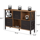 HOMISSUE 6 Cube Storage Organizer Shelf, Rustic Short Bookshelf with 3 Cubby Bin, Industrial Horizontal Bookshelves with Metal Frame, Low and Wide Bookcase for Living Room and Office, Brown HOMISSUE