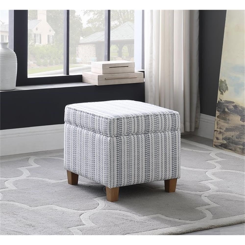 HomePop Home Decor | K7342-F2359 |Classic Square Storage Ottoman with Lift Off Lid | Ottoman with Storage for Living Room & Bedroom, Blue Stripe Large HomePop