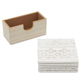 Juvale Set of 6 White Wooden Coasters with Holder for Drinks, Coffee Table, and Floral Farmhouse Decor (3.8 Inches) Juvale