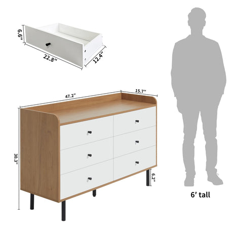 RVNRVN 6 Drawers Dresser for Bedroom, Wood Chest of Drawers TV Stand and Dresser for Kids Bedroom with Metal Handle, Modern Minimalist Closet Store Organizer for Living Room, Closet, Hallway RVNRVN