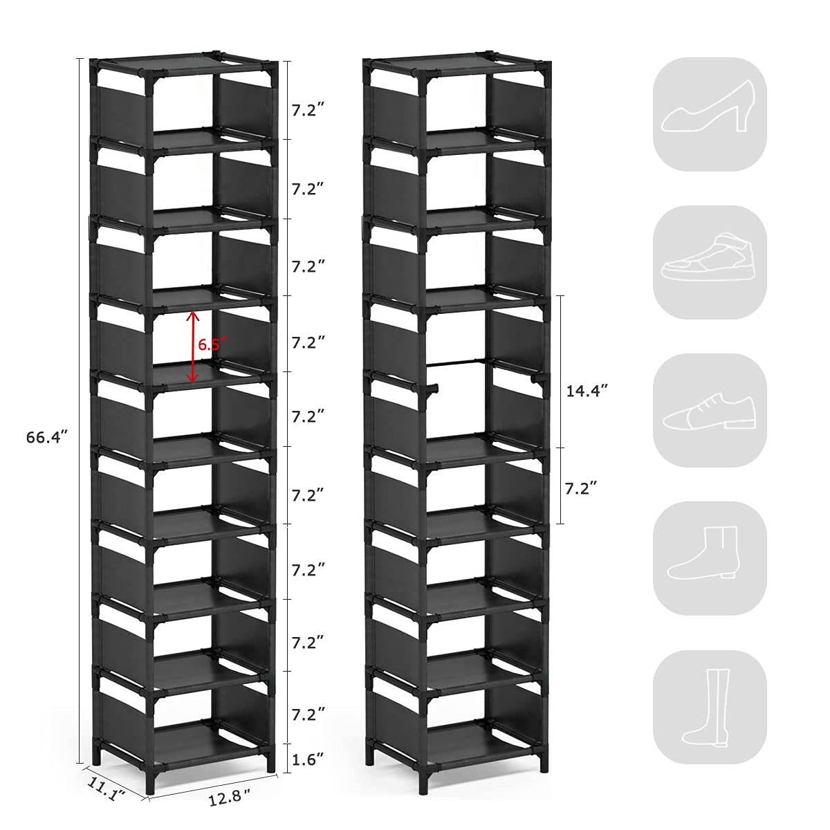 esonstyle 10 Tiers Shoe Rack, Space Saving Shoe Shelf Organizer, Tall Narrow Shoe Rack for Door Entryway, Closet esonstyle
