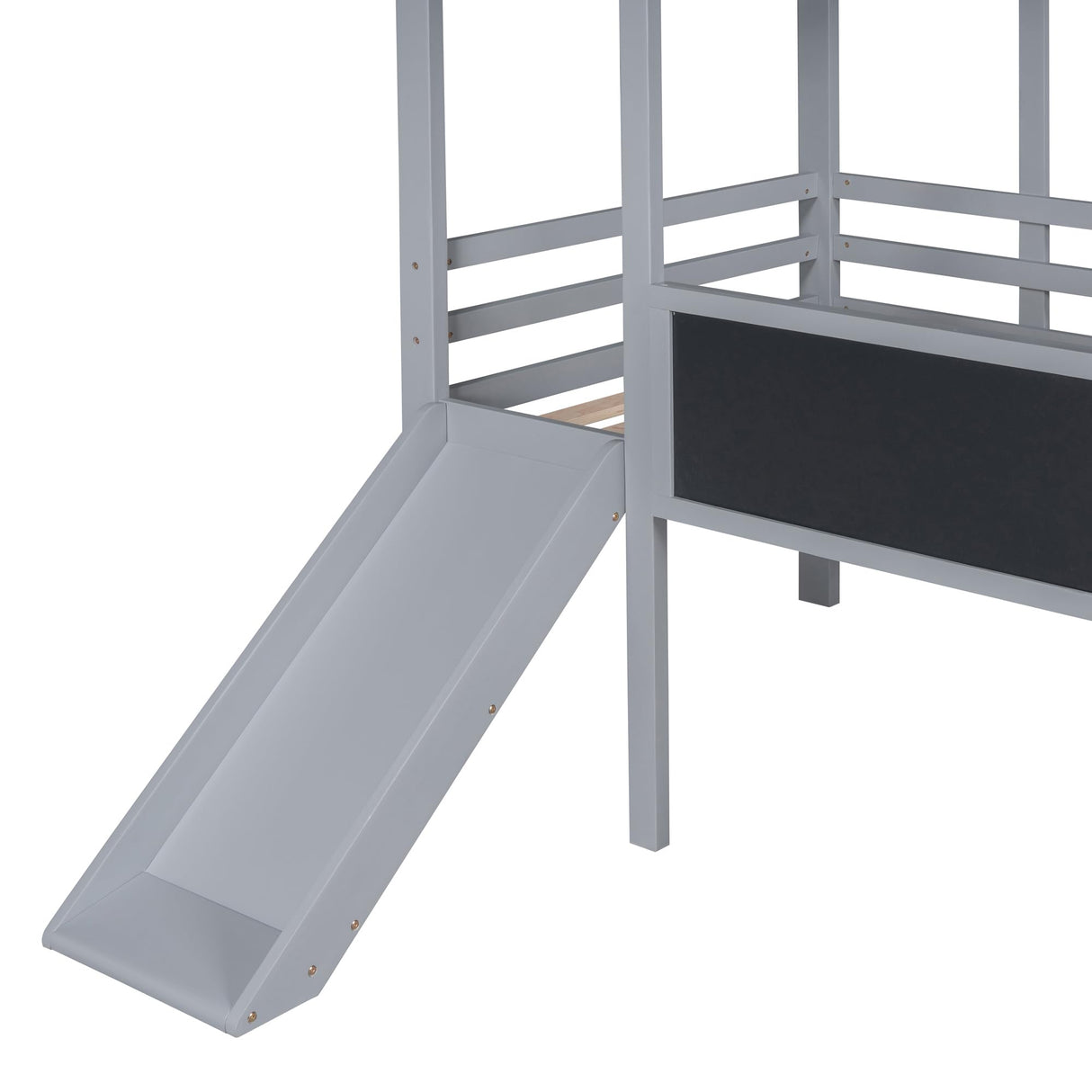 Merax Twin Loft Bed with Slide for Boys & Girls, Wood House Style with Blackboard & Light Strip, Grey Merax