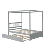 Bellemave Full Size Canopy Bed with Twin Size Trundle, Wood Full Platform Bed with Headboard, Modern 4 Poster Panel Bed for Kids, Teens, Adults. No Box Spring Needed (Gray) Bellemave