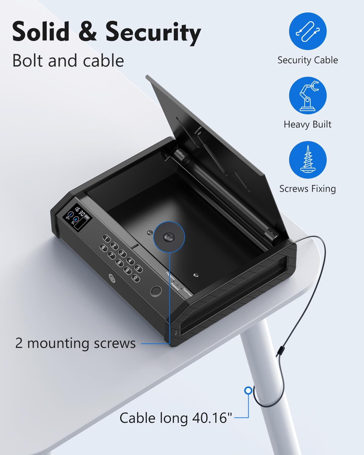 HOLEWOR Gun Safe, Biometric Gun Safes for Pistols with LCD Display of Temperature Humidity, Fingerprint Quick Access Pistol Safe Solid Handgun Safe with USB C Port HOLEWOR