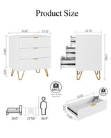 AEPOALUA Fluted 3 Drawer Dresser for Bedroom, Modern Storage Bedroom Dresser Chest Cabinet Organizer with Anti-Tip Hardware for Living Room, Dressing Room, Kids Room, Office (White) AEPOALUA