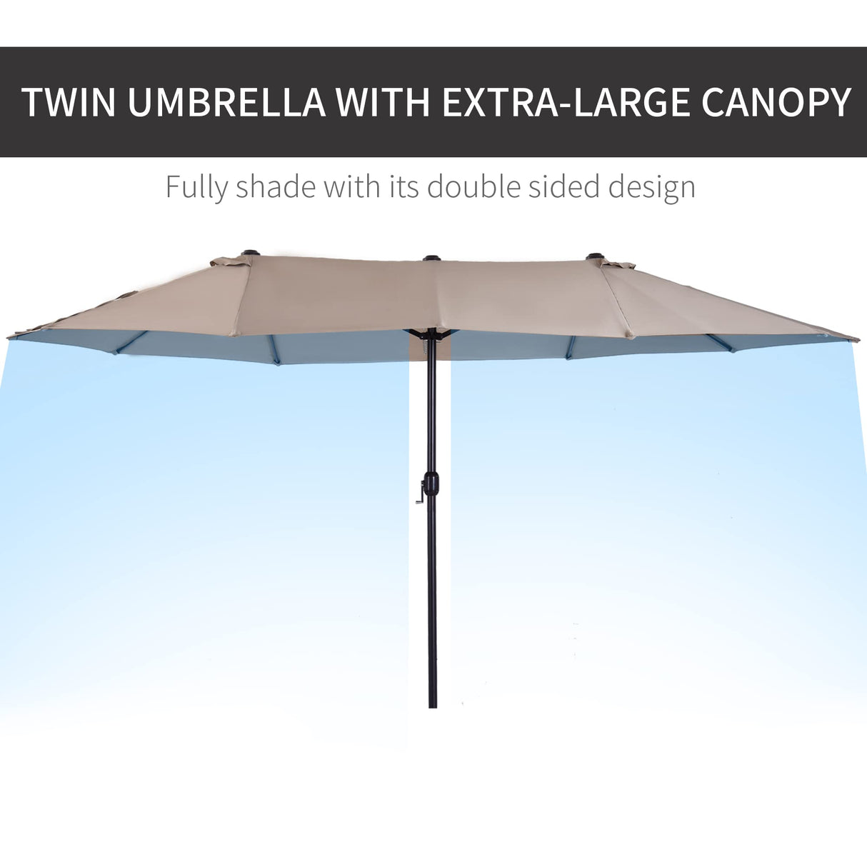 Outsunny Extra Large 15ft Patio Umbrella, Double-Sided Outdoor Umbrella with Crank Handle and Air Vents for Backyard, Deck, Pool, Market, Tan Outsunny