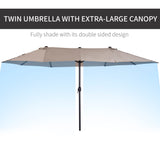 Outsunny Extra Large 15ft Patio Umbrella, Double-Sided Outdoor Umbrella with Crank Handle and Air Vents for Backyard, Deck, Pool, Market, Tan Outsunny