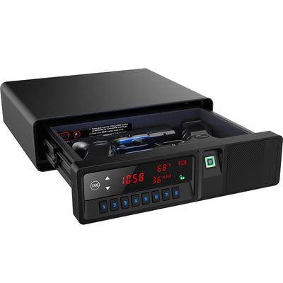 Z ZLJUAN Slide-Away Pistol Handgun Quick Access Gun Drawer Safe with LCD Display of Temp,Humidity,Time,Low Battery Warning,Unlock State for Nightstand Bedside Home