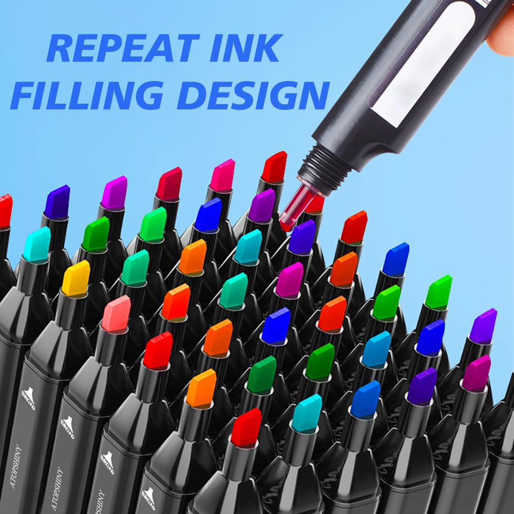 ATOPSHINY Alcohol Markers 168 Colors Drawing Pens Set Dual Tip Permanent Art Markers for Kids and Adult Gifts-168 Black Shell Refillable ATOPSHINY