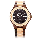 BEWELL ZS-W023A Mens Wooden Watch Quartz Movement Lightweight Handmade Calendar Analog Wrist Watch BEWELL